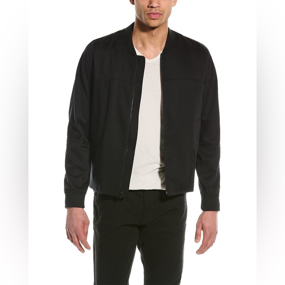 NWT VINCE Men's Black Zip-Front Bomber Jacket - Size Medium